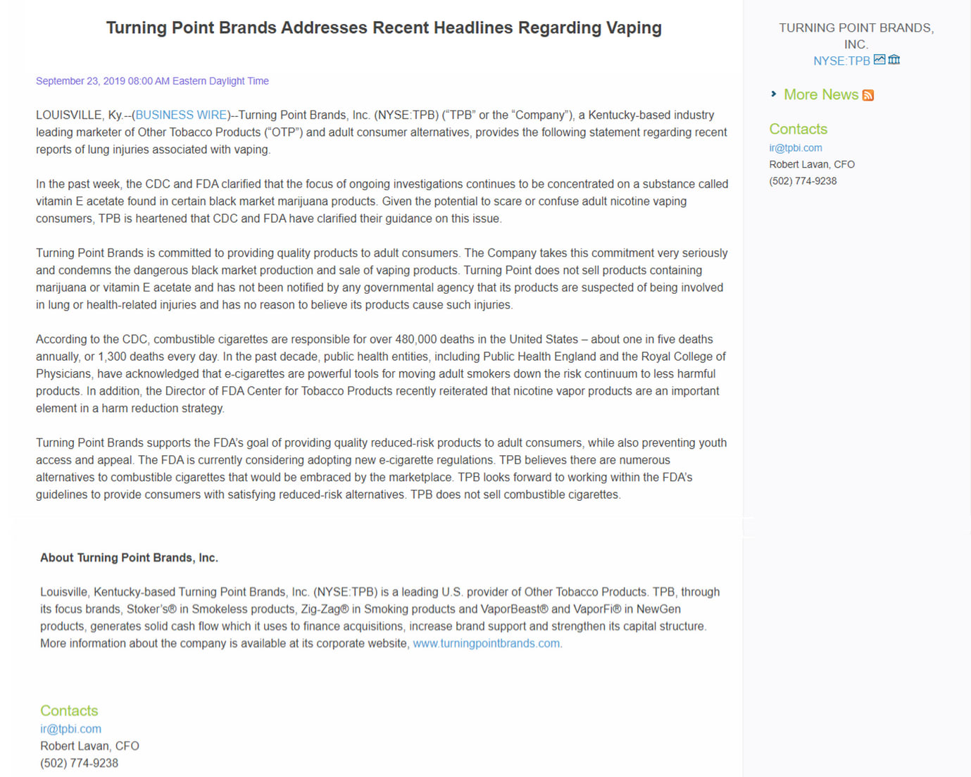 TPB addresses recent headlines regarding vaping