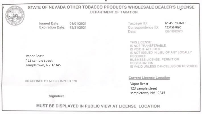 Nevada Tobacco License V2