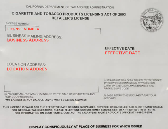 California Tobacco License