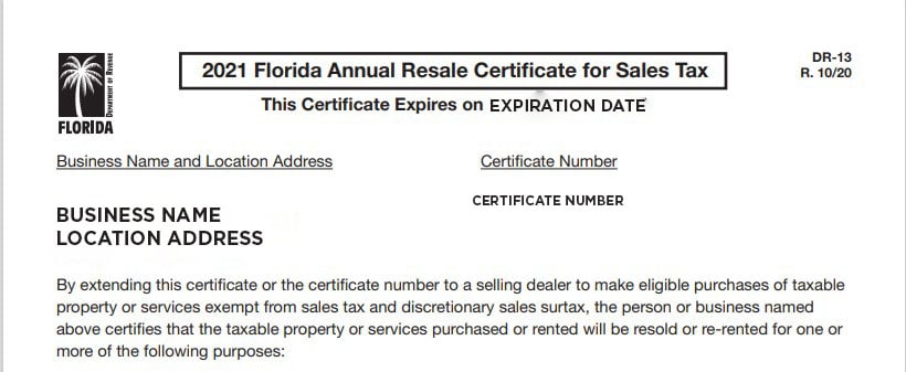 Florida Resale Certificate