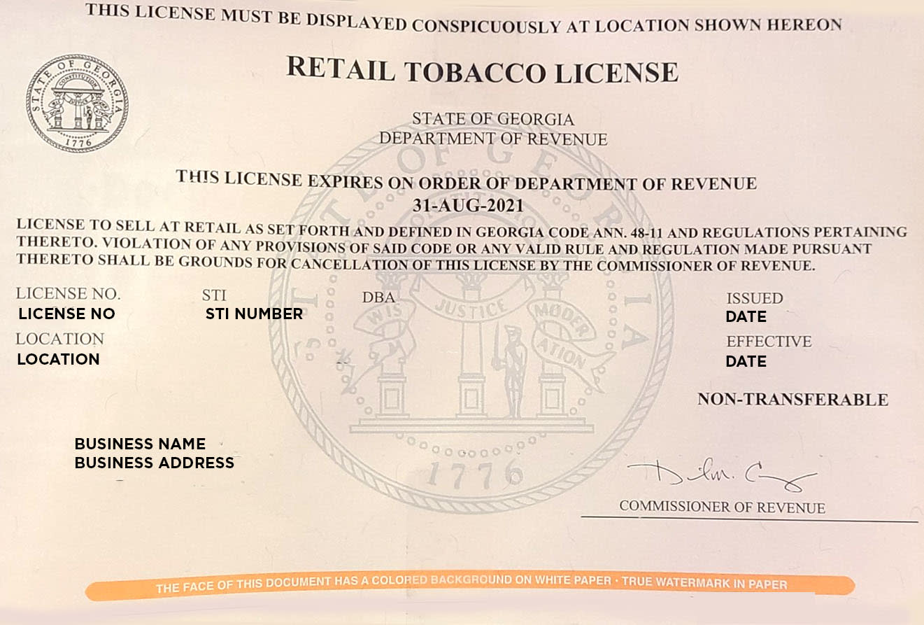 Georgia Retail Tobacco License