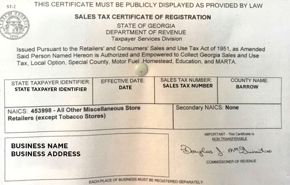Georgia Sales Tax Certificate