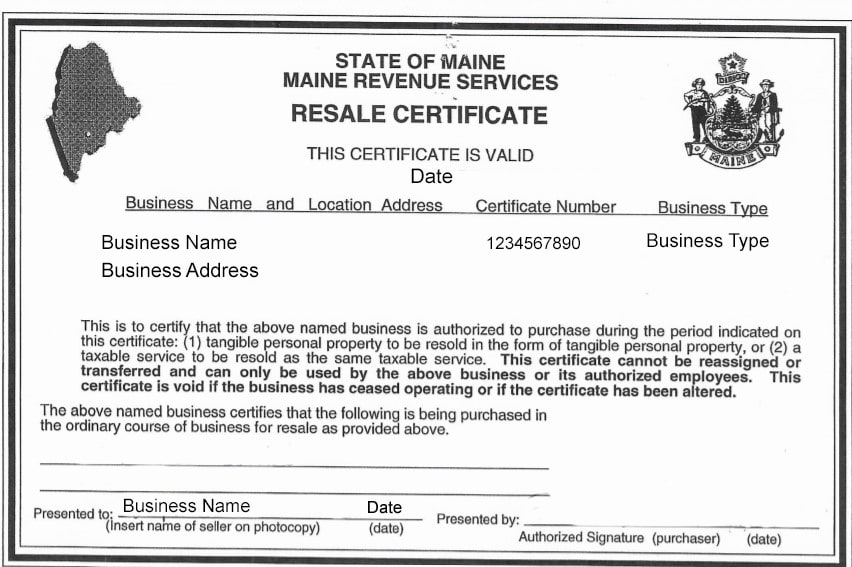 Maine Resale Certificate