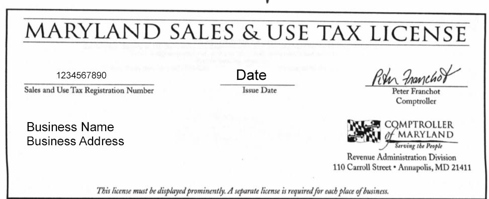 Maryland Sales and Use Permit