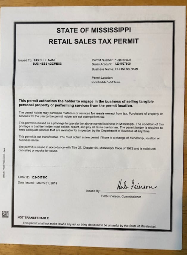 Mississippi Sales Tax Permit