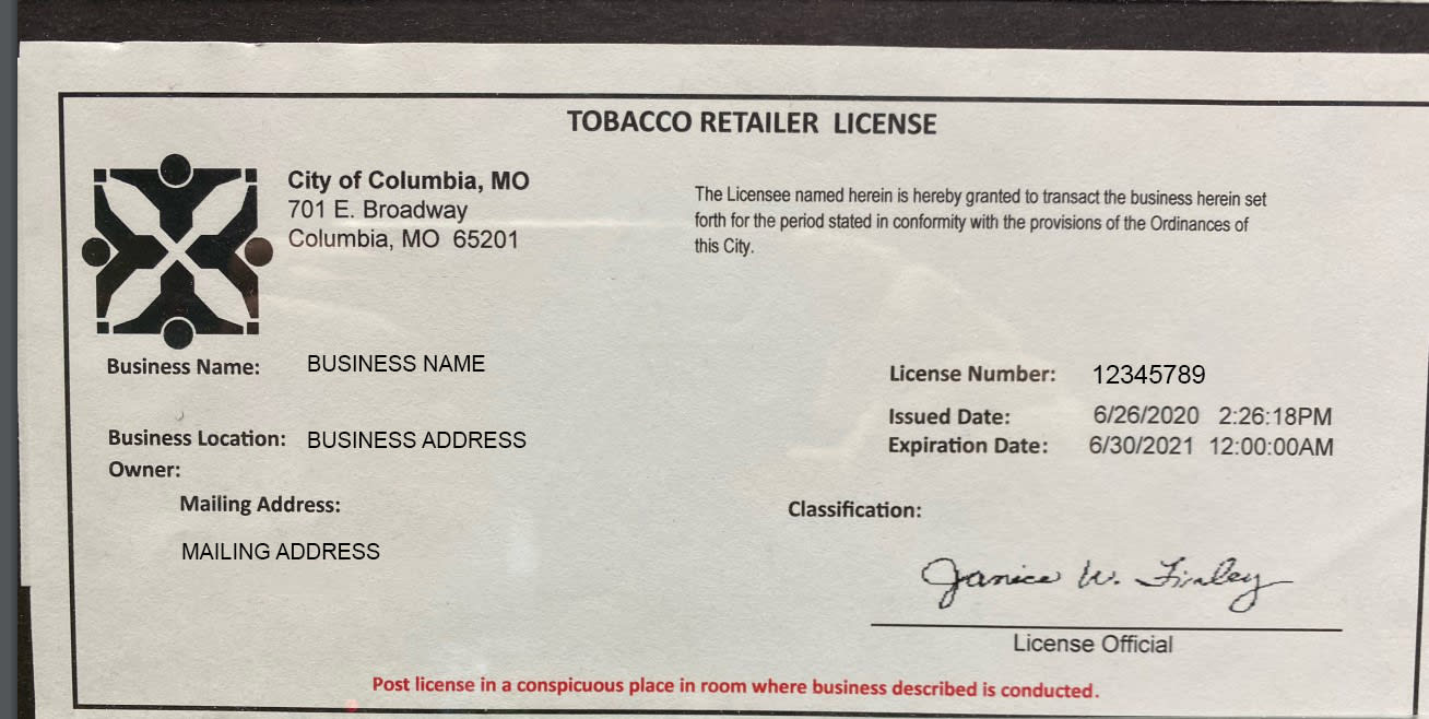 Missouri Tobacco License