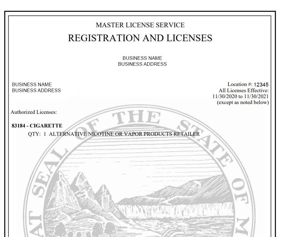 Montana Vapor License