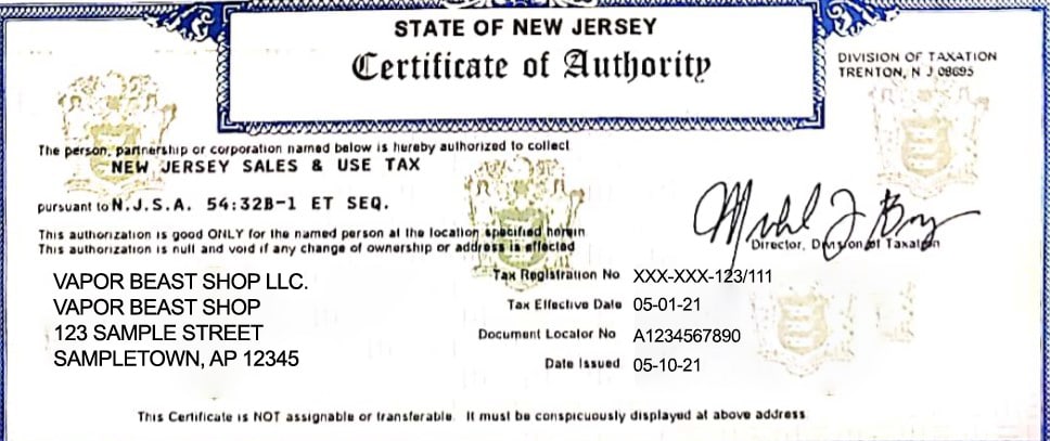 New Jersey Sales and Use Permit