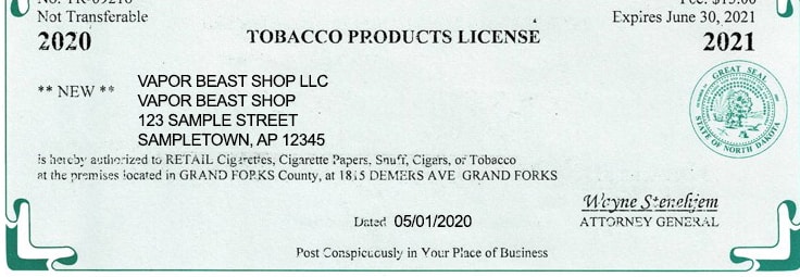 North Dakota Tobacco License