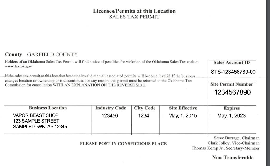 Oklahoma Sales Tax Permit