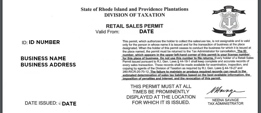 Rohode Island Tax Permit
